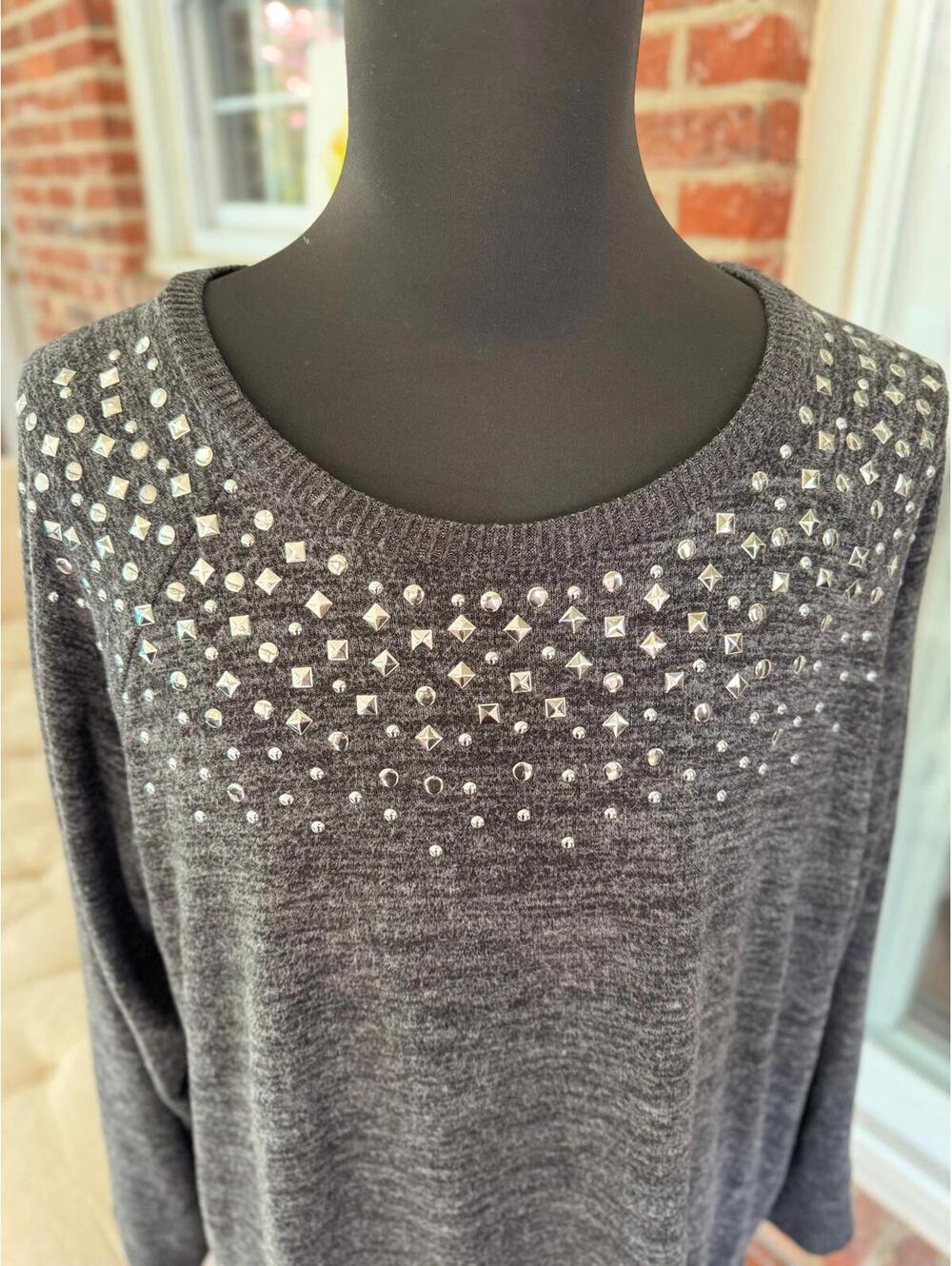 Torrid Luxe Grey Sweater with Dazzling Embellishments – Size 3